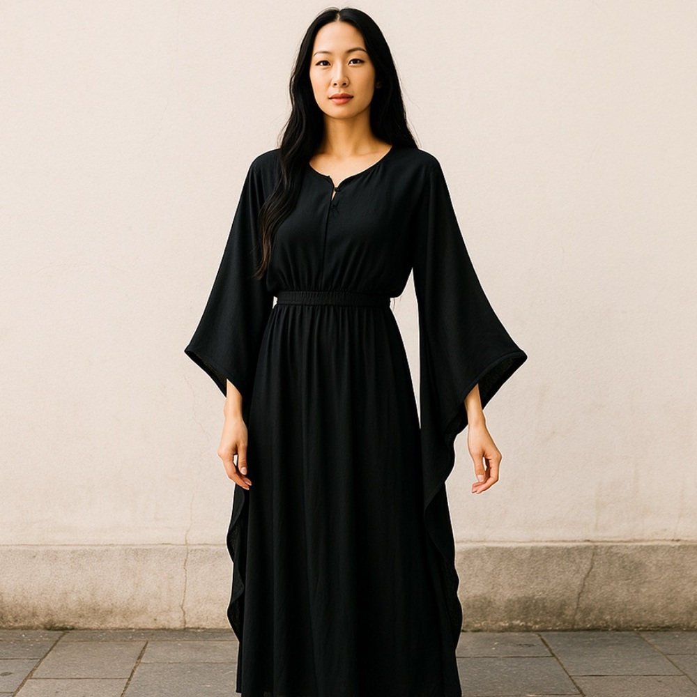Womens Sz Medium Black Shimmer Semi Sheer Maxi Goth Whimsigoth Dress‎